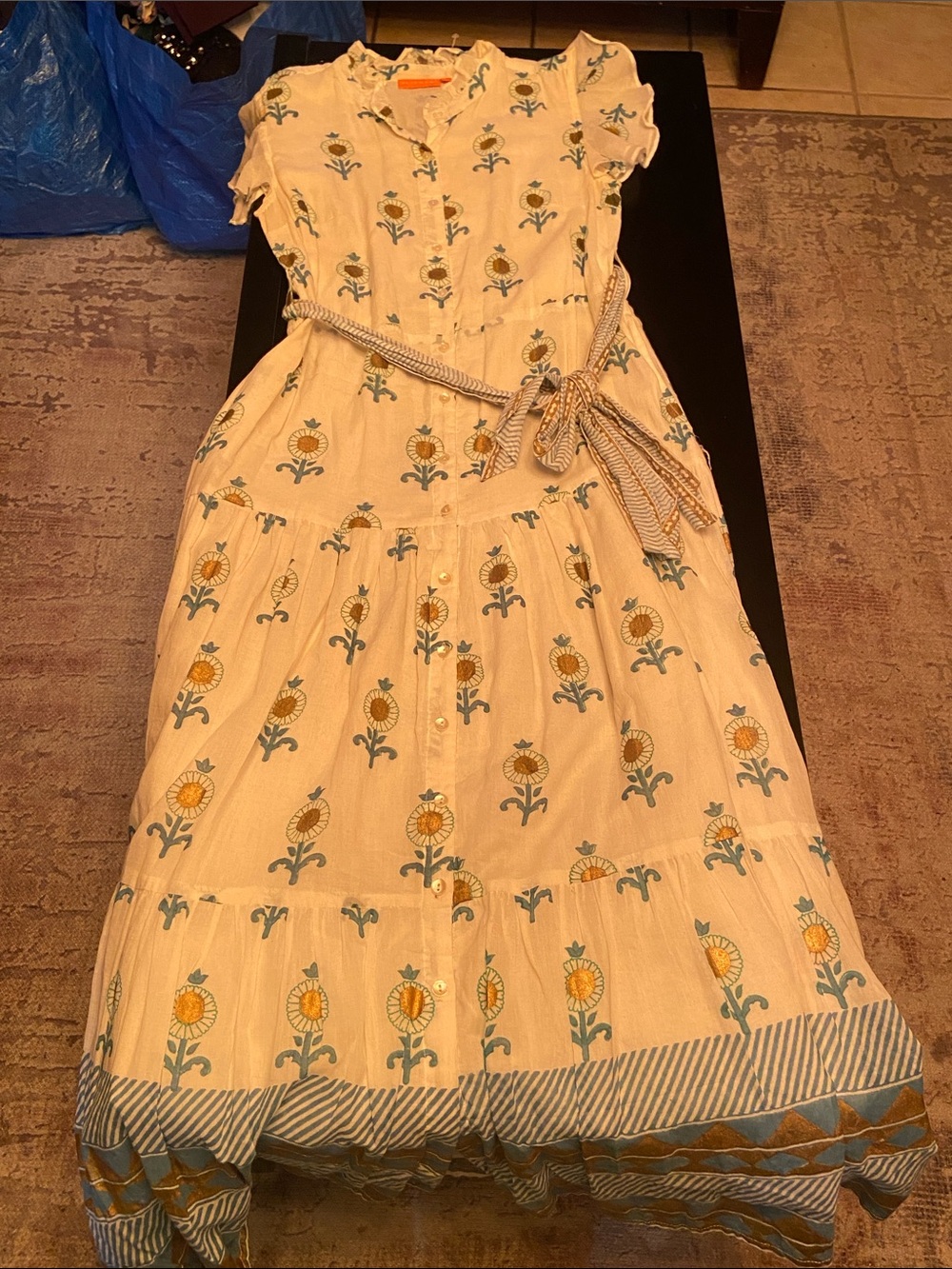 Oliphant Cream Maxi Dress with Yellow & Blue Floral Print